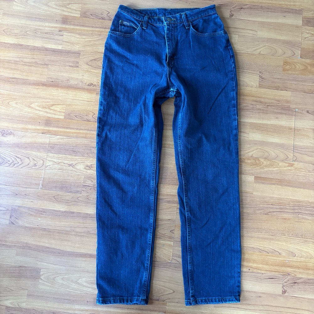 Vintage Riders Dark Wash Blue Denim High Waisted Straight Leg Jeans 28 x 29